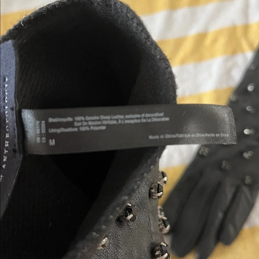 Anthropologie Maeve Sheep Leather Medium Elegant Black Studded Gloves